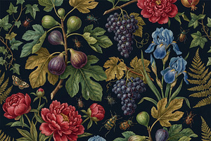 Dark Vintage Botanical Wallpaper, a Decorative Illustration by Virgo Studio