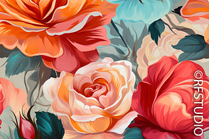 TROPICAL ROSES. Seamless Bundle Of 8