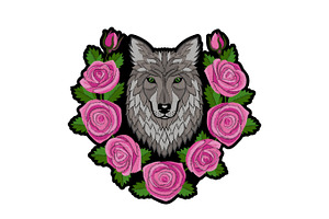 Embroidery Wolf And Roses Patch