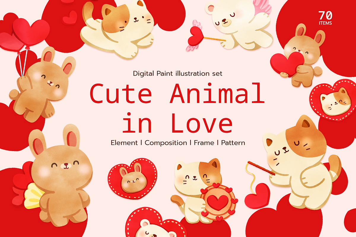 Cute Animal in Love Digital Painting, an Animal Illustration by CreativeValuation (Photo 1 of 12)