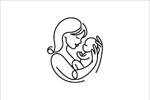 Line Art of Mother with Child, a Branding & Logo Template by Vectorium Studio