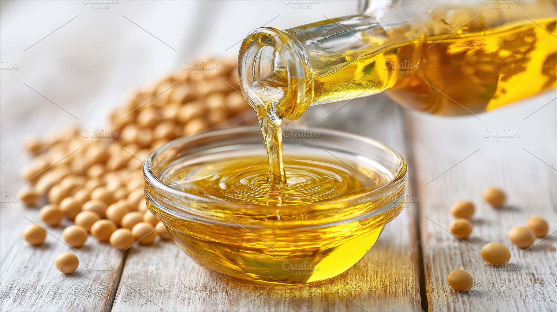 Soy oil pouring into a bowl from a g, a Photo by Pixeness Studio