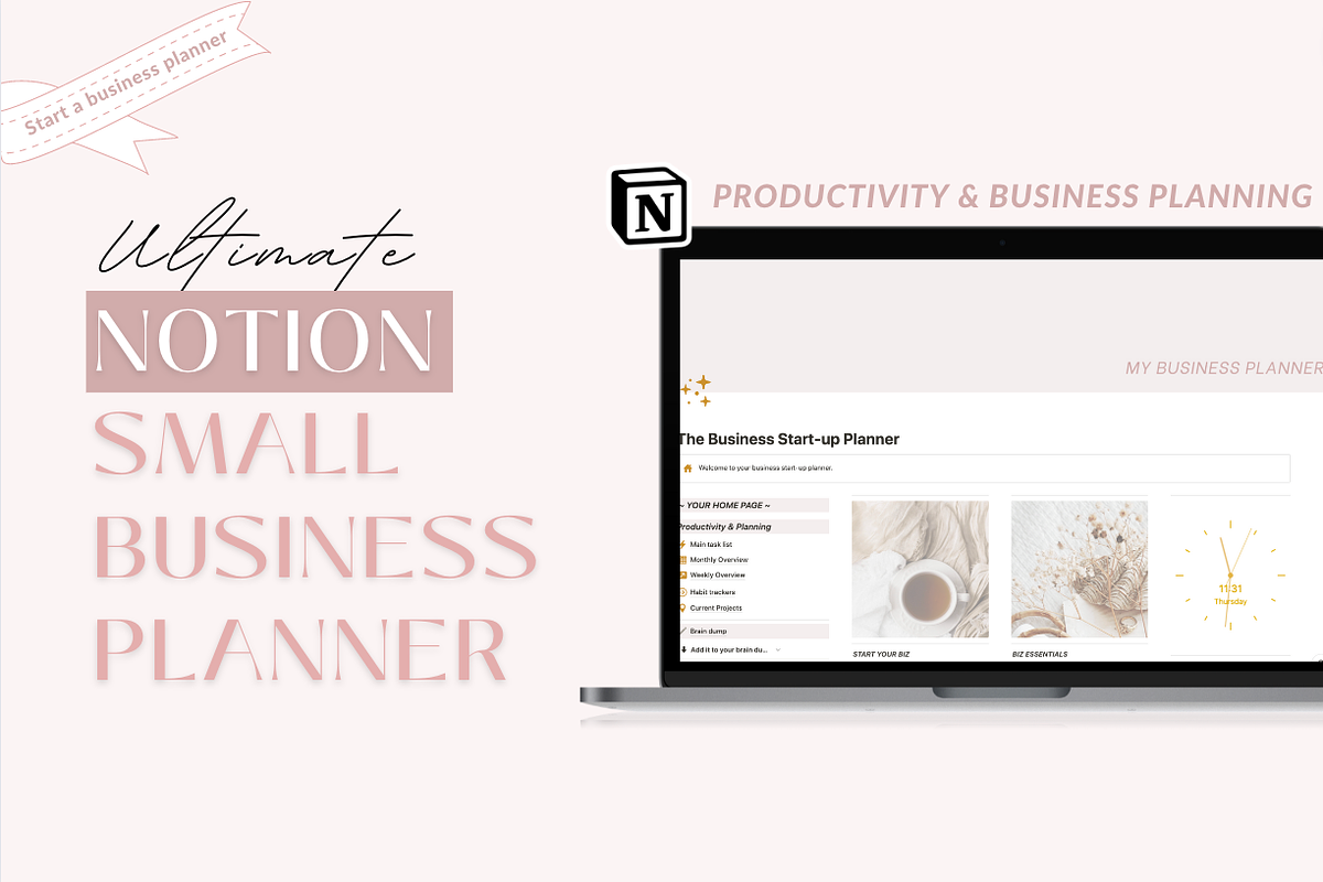 Notion template business planner, a Templates & Theme by Cate Creates (Photo 1 of 8)