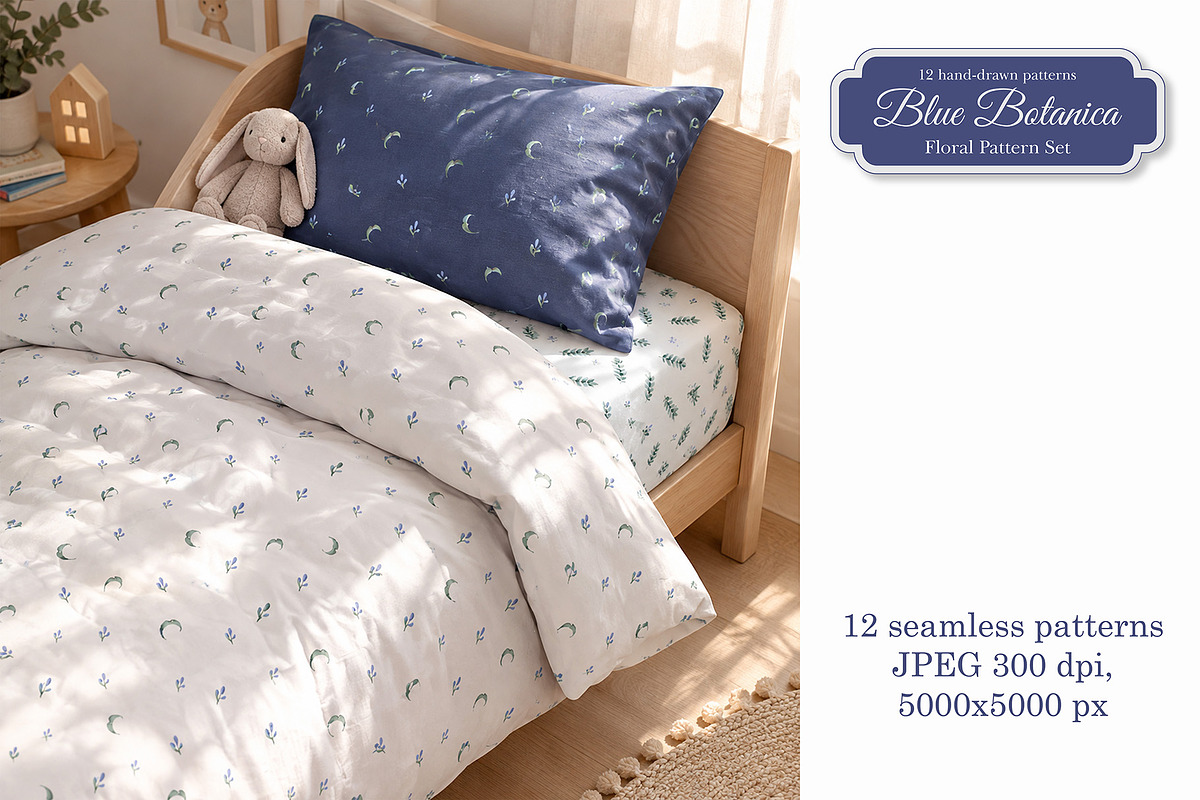 Blue Botanica – Floral Pattern Set, a Pattern Graphic by L- design studio (Photo 2 of 12)