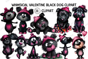 Whimsical Valentine Black Dog Bundle, an Illustration by Creative Art