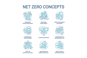 Net Zero Turquoise Concept Icons Set