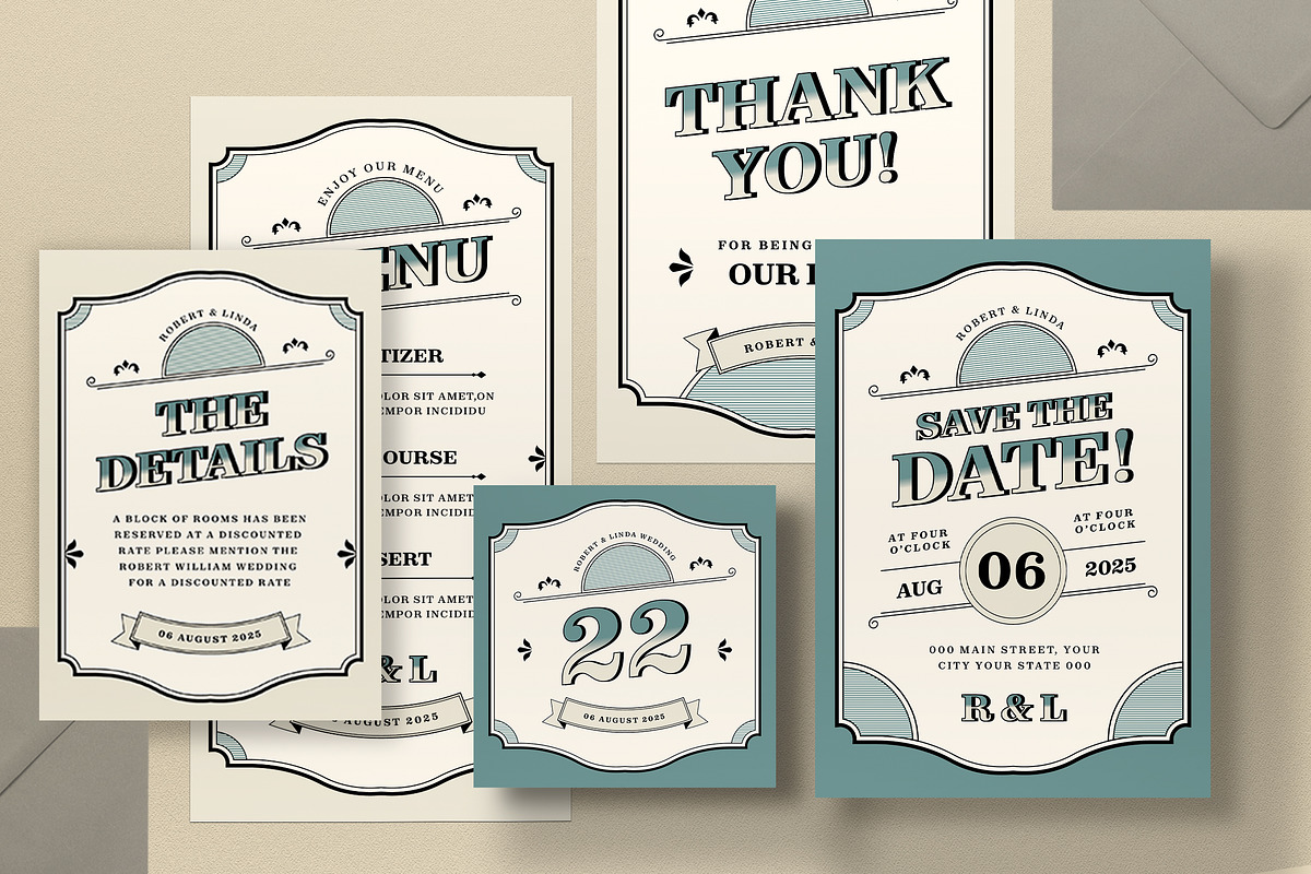 Vintage Wedding Invitation Set, an Invitation Template by graphicook (Photo 2 of 3)