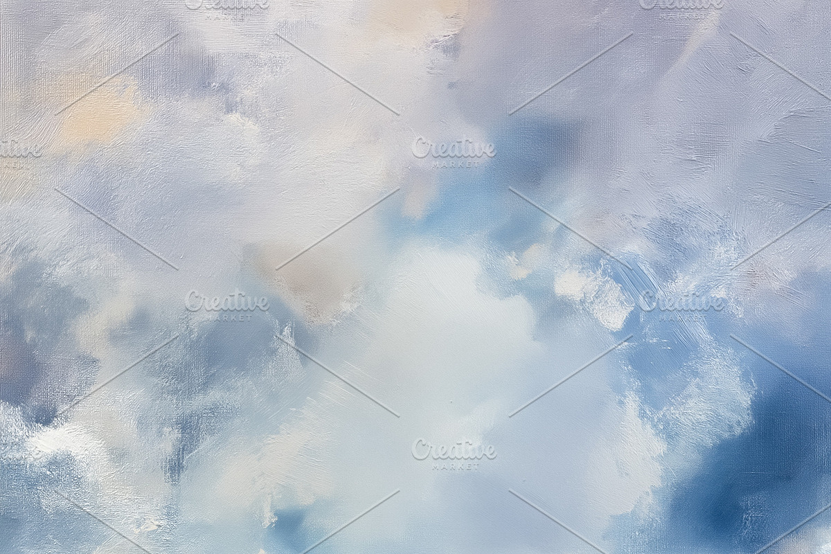Abstract oil painting capturing soft cloud formations in a tranq, a Decorative Illustration by Studio ANNA