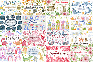 Watercolor Bundle 40 Sets Clipart.