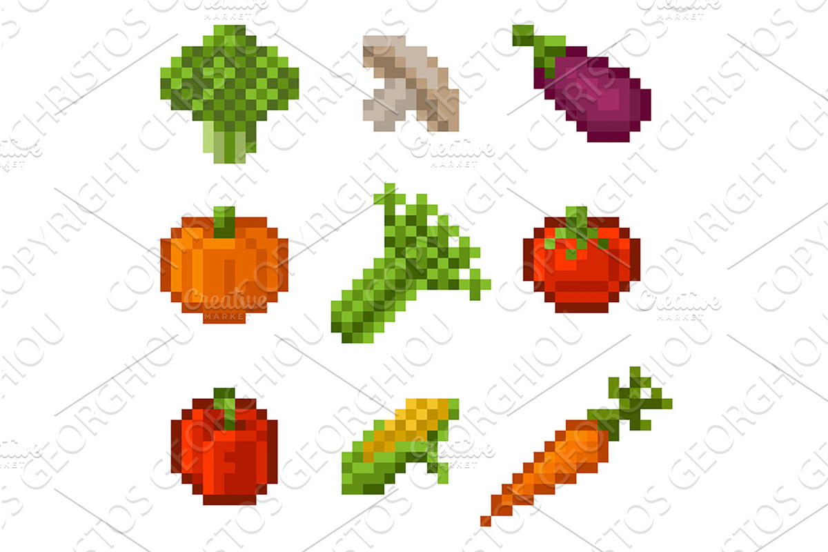 Vegetables Icons Pixel Art Set, an Object Graphic by Christos Georghiou