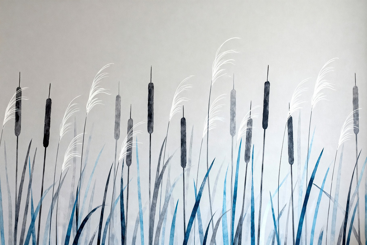 Reeds and Cattails Mural Wallpaper, a Decorative Illustration by Virgo Studio