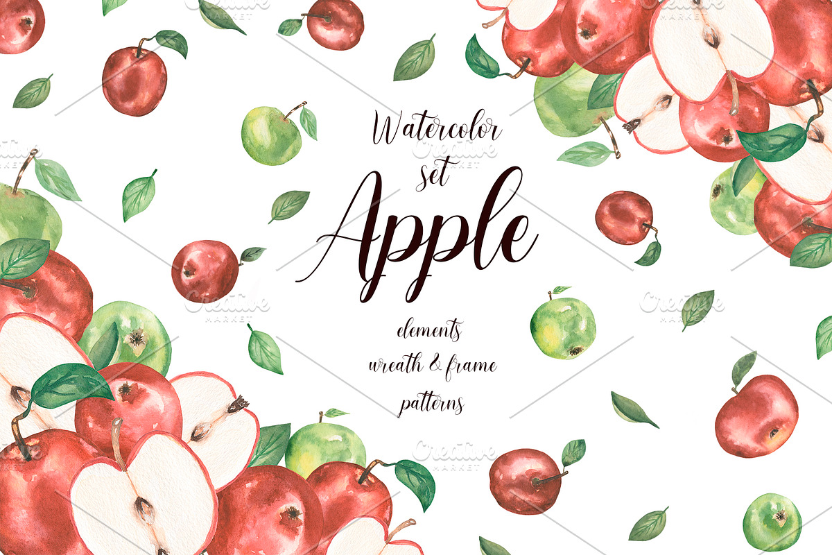 Watercolor Apple Collection, a Food Illustration by MayaNavits (Photo 1 of 7)