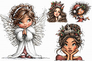 Whimsical Christmas girl Clipart, an Illustration by Libby Wishes (Thumbnail 2 of 7)