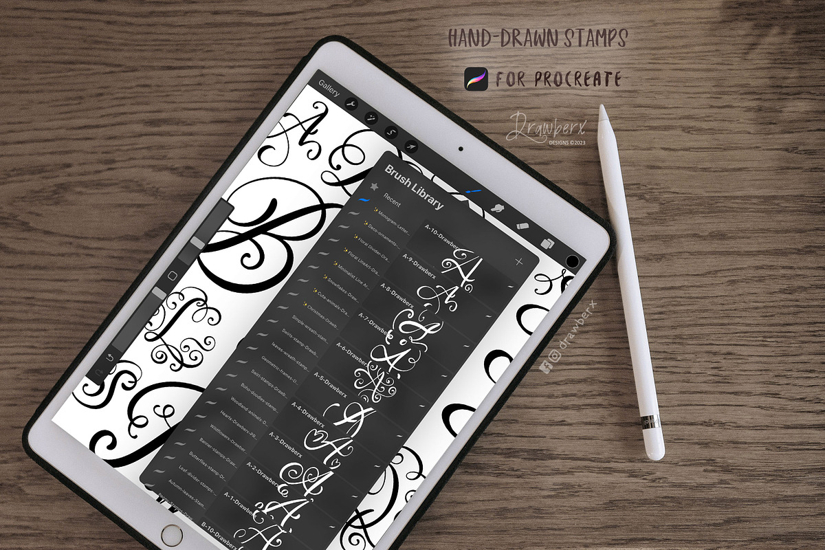 Cursive Letters Procreate Stamps 025, a Brushes & More by Drawberx (Photo 6 of 9)
