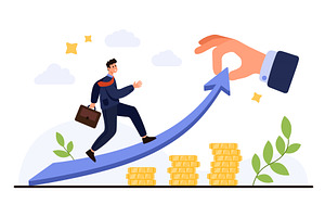 Businessman Climbing Arrow Towards, a Finance Illustration by Flashvector