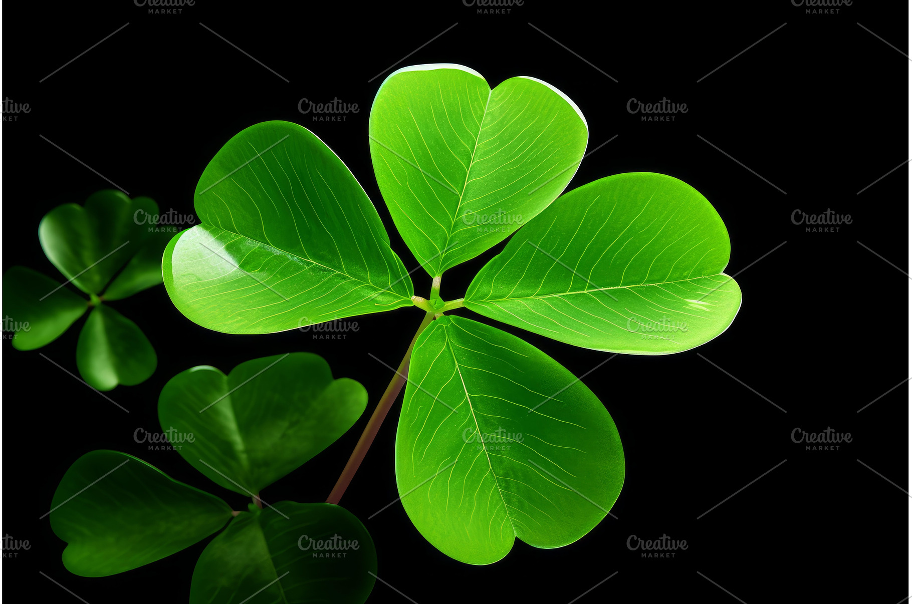 Four leaf clover shining on a dark, a Nature Photo by Ylivdesign