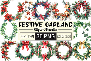 Festive Garland Clipart Bundle, an Illustration by Black Bird Studio