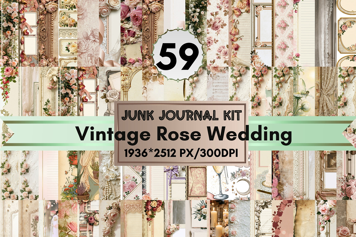 59 Vintage Rose Wedding Journal Kit, a Pattern Graphic by LA Design (Photo 1 of 10)