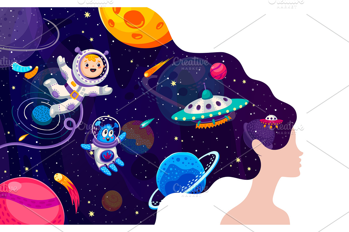 Woman with color galaxy space hair, a Person Illustration by Vector Tradition