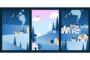 Winter geometric landscape cards, an Illustration by art PVP - market