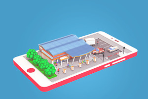 Low Poly Buildings On Mobile Phone