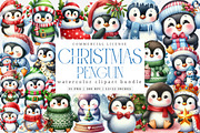 Watercolor Winter Penguin Clipart, an Illustration by SinaCreation (Thumbnail 1 of 7)