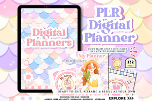 PLR Pastel Undated Digital Planner, a Stationery Template by Tas Creative Studio