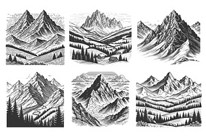 Mountain Landscape engraving set, an Illustration by AlexArt