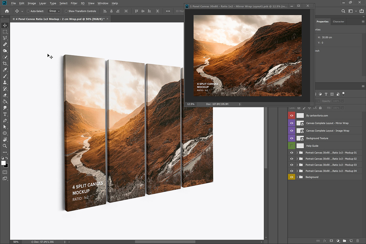 4 Panel Canvas Ratio 1x2 Mockup, an Advertising Mockup by Mockups by ...