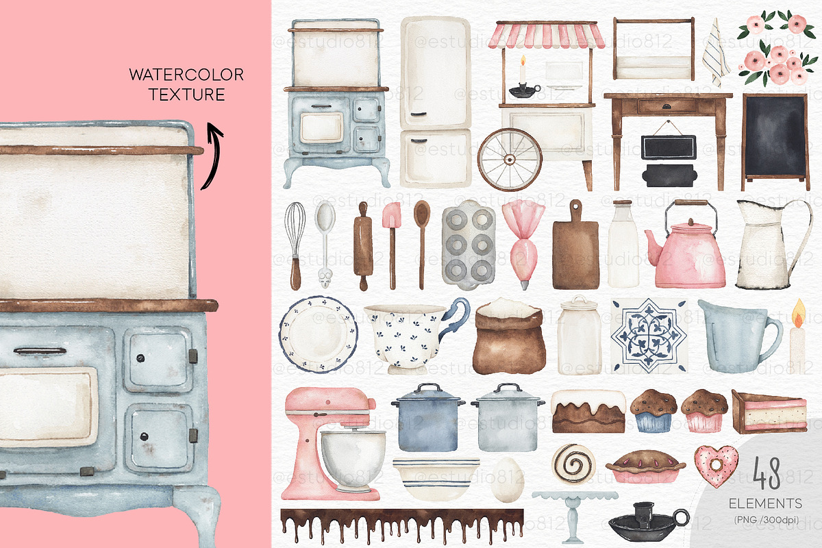 Pasticerie watercolor set, a Decorative Illustration by Estudio 812 (Photo 2 of 10)
