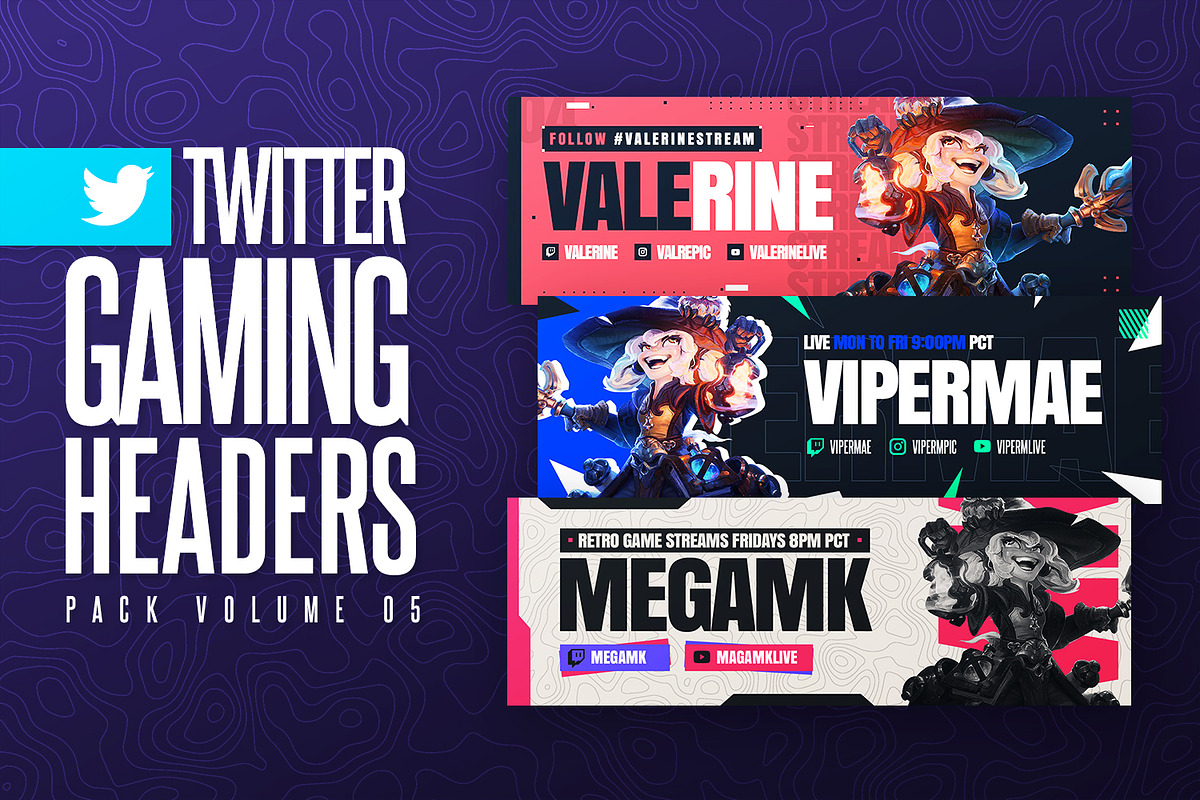 Gaming Twitter Headers Pack 05, a Social Media Template by Odin_Design