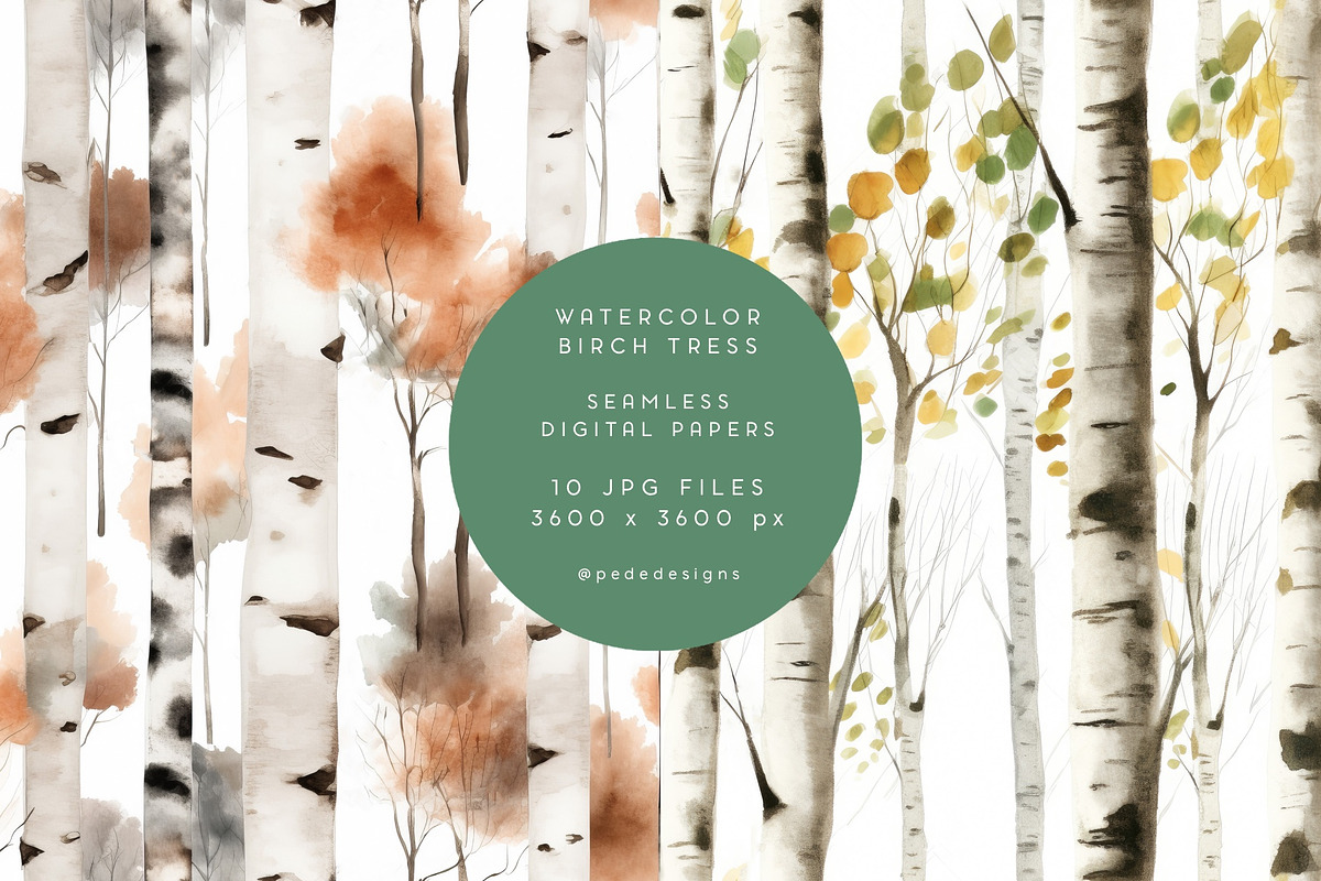 Watercolor Birch Trees, a Pattern Graphic by PeDe Designs (Photo 3 of 6)