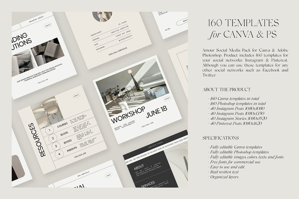 Amour Social Media Pack Canva PS, a Social Media Template by Feel This (Photo 2 of 22)