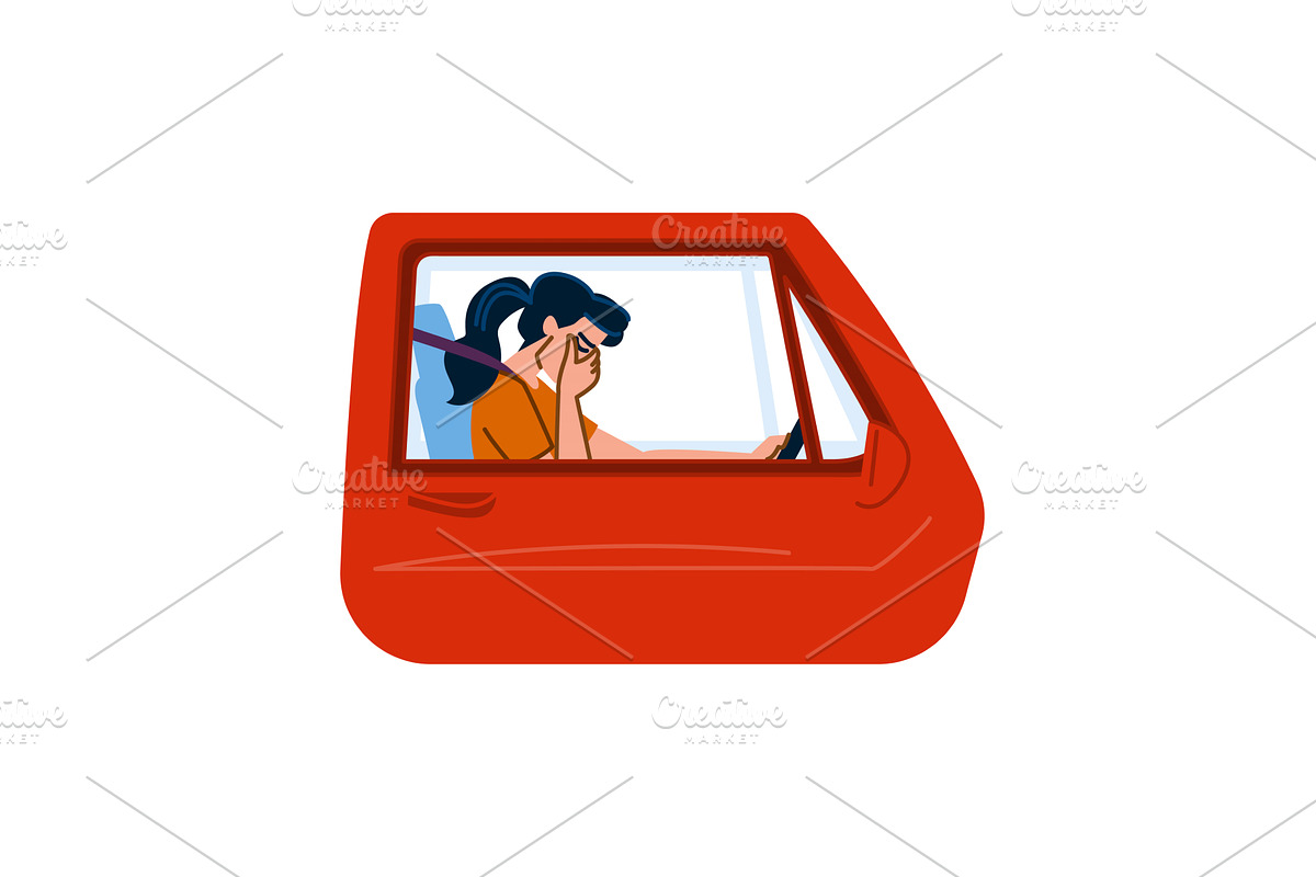 Tired woman driver feeling sleepy, a Transportation Illustration by pikepicture