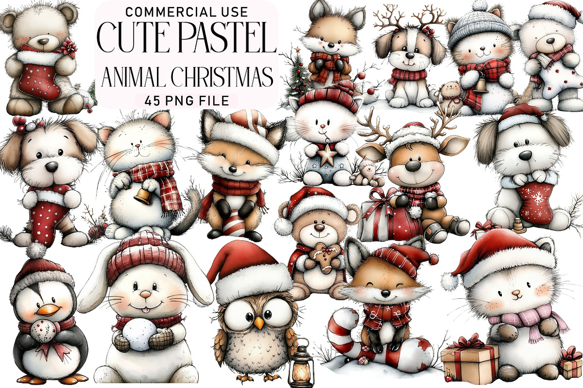 Cute Pastel Animal Christmas Clipart, an Illustration by Daily.Designs (Photo 1 of 5)