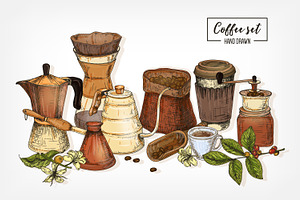 Hand drawn coffee set, a Food Illustration by Good Studio