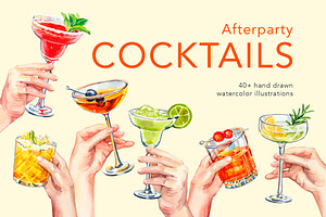 Afterparty Cocktails watercolor set, a Food Illustration by Volha Studio