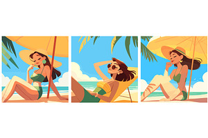 girls sunbathing background set, an Object Illustration by Stock-Smart-Start