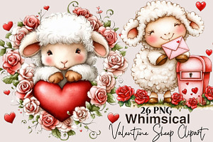 Whimsical Valentine Sheep Clipart