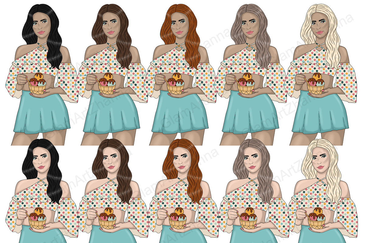 Ice Cream Girl Clipart, a Person Illustration by GlamArtZhanna (Photo 2 of 5)