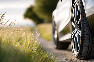 Close up of a modern car wheel and, a Transportation Photo by MistyDay