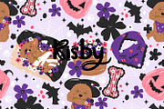 Spooky Halloween Flower Dogs Pattern, a Pattern Graphic by KisbyArt (Thumbnail 1 of 3)