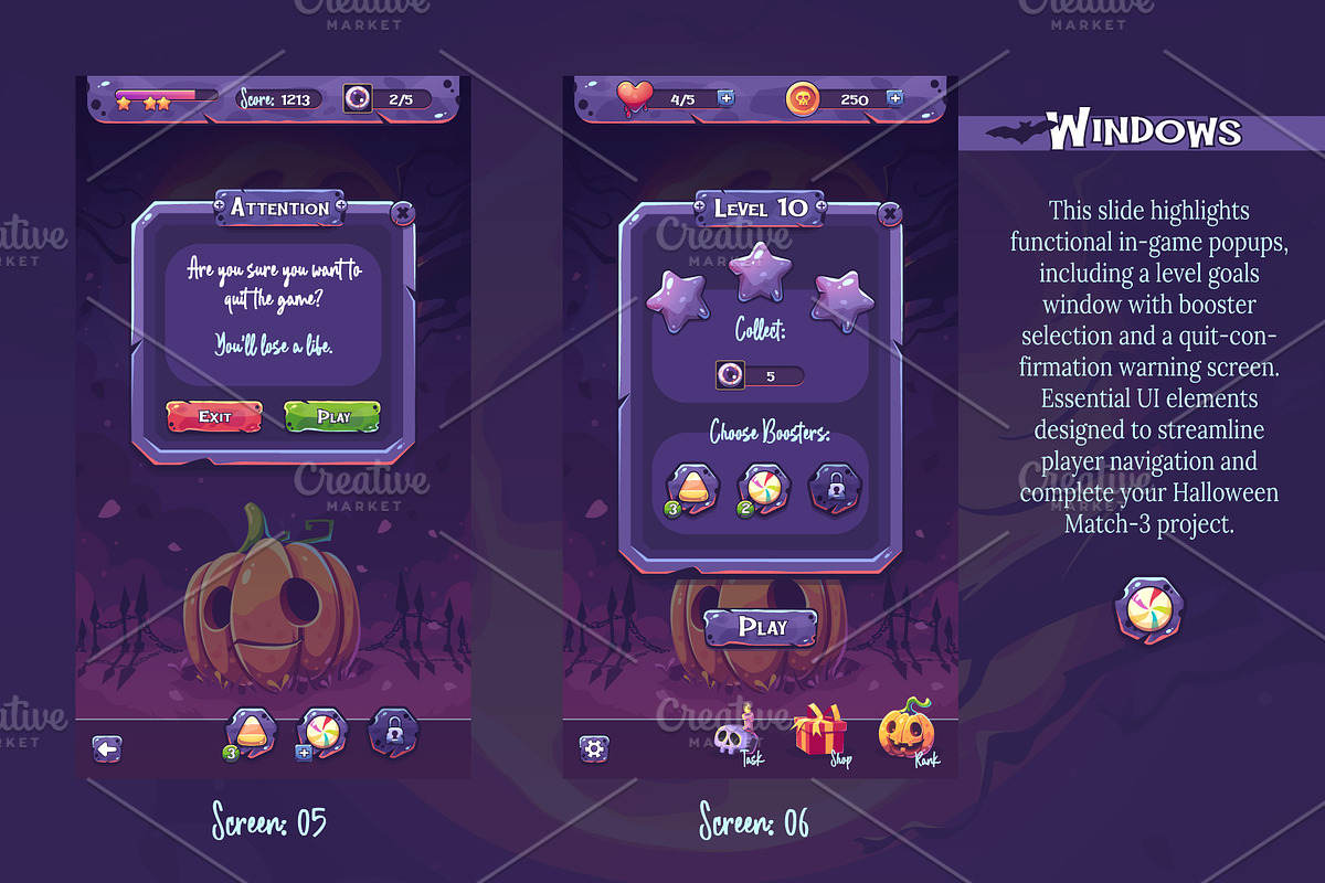 Halloween Match-3 Game UI Kit, an UI Kit Template by Nearbirds (Photo 4 of 7)