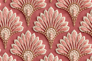 Seamless pattern repeating embroidered art deco fan pattern with