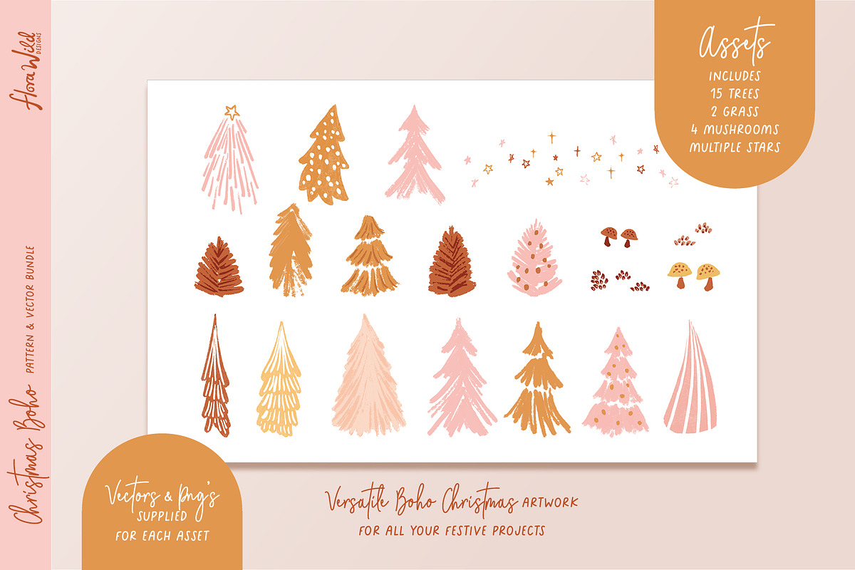 Christmas Boho Patterns and Vectors, a Pattern Graphic by Flora Wild Designs (Photo 5 of 5)