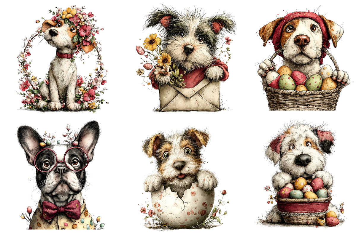 Whimsical Easter Dogs Clipart, an Illustration by Dream Creation (Photo 2 of 6)