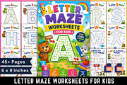 Letter Maze Worksheets for Kids, a Stationery Template by Designmela01 (Thumbnail 1 of 6)