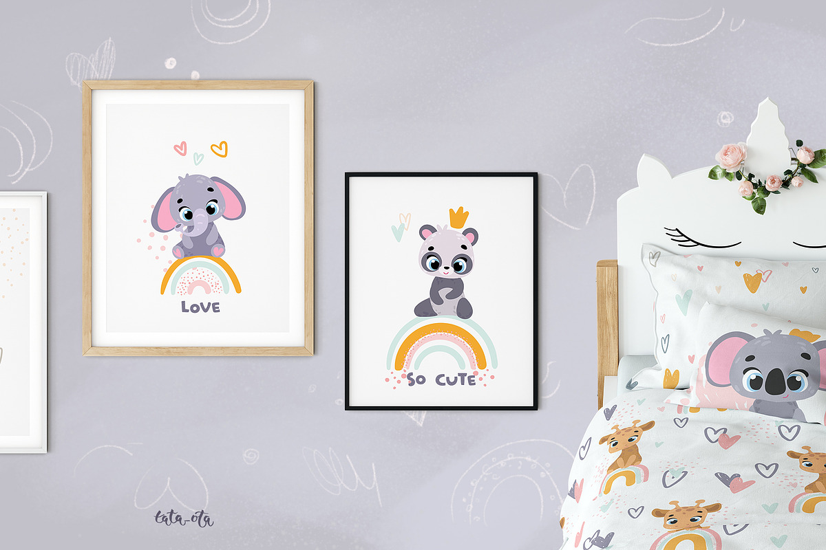 Baby animals and rainbow. clipart, an Animal Illustration by tata_ota (Photo 5 of 13)