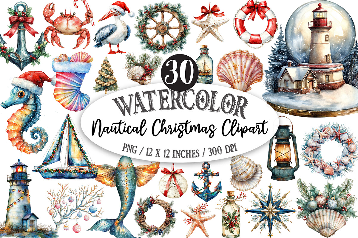 Nautical Christmas Clipart, an Illustration by Designking (Photo 1 of 5)
