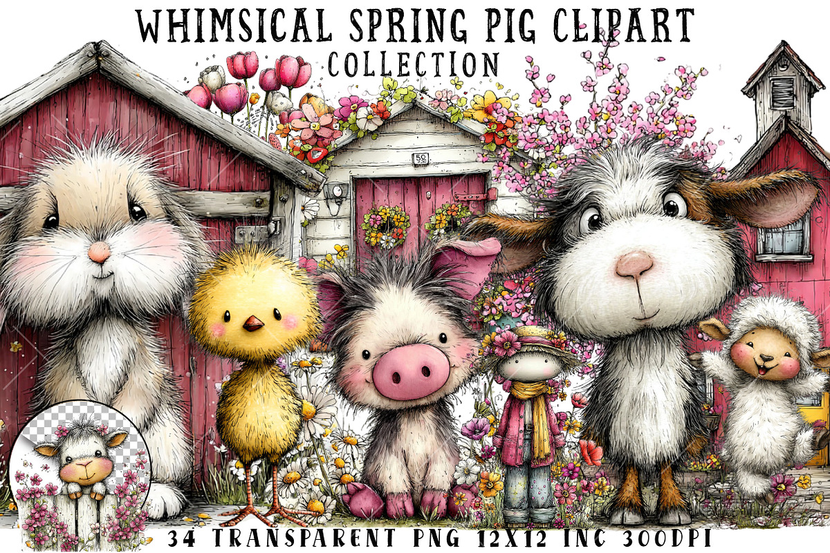 Whimsical Spring Farm Clipart, an Illustration by OK Design (Photo 1 of 6)